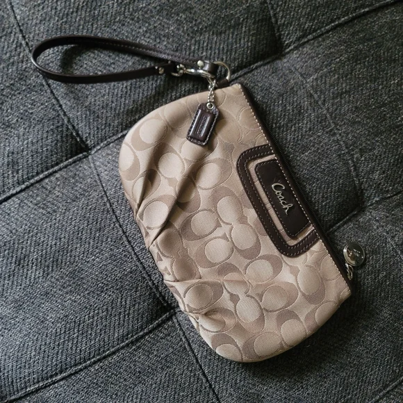 Coach Signature Khaki & Chocolate Wristlet - Picture 13 of 13